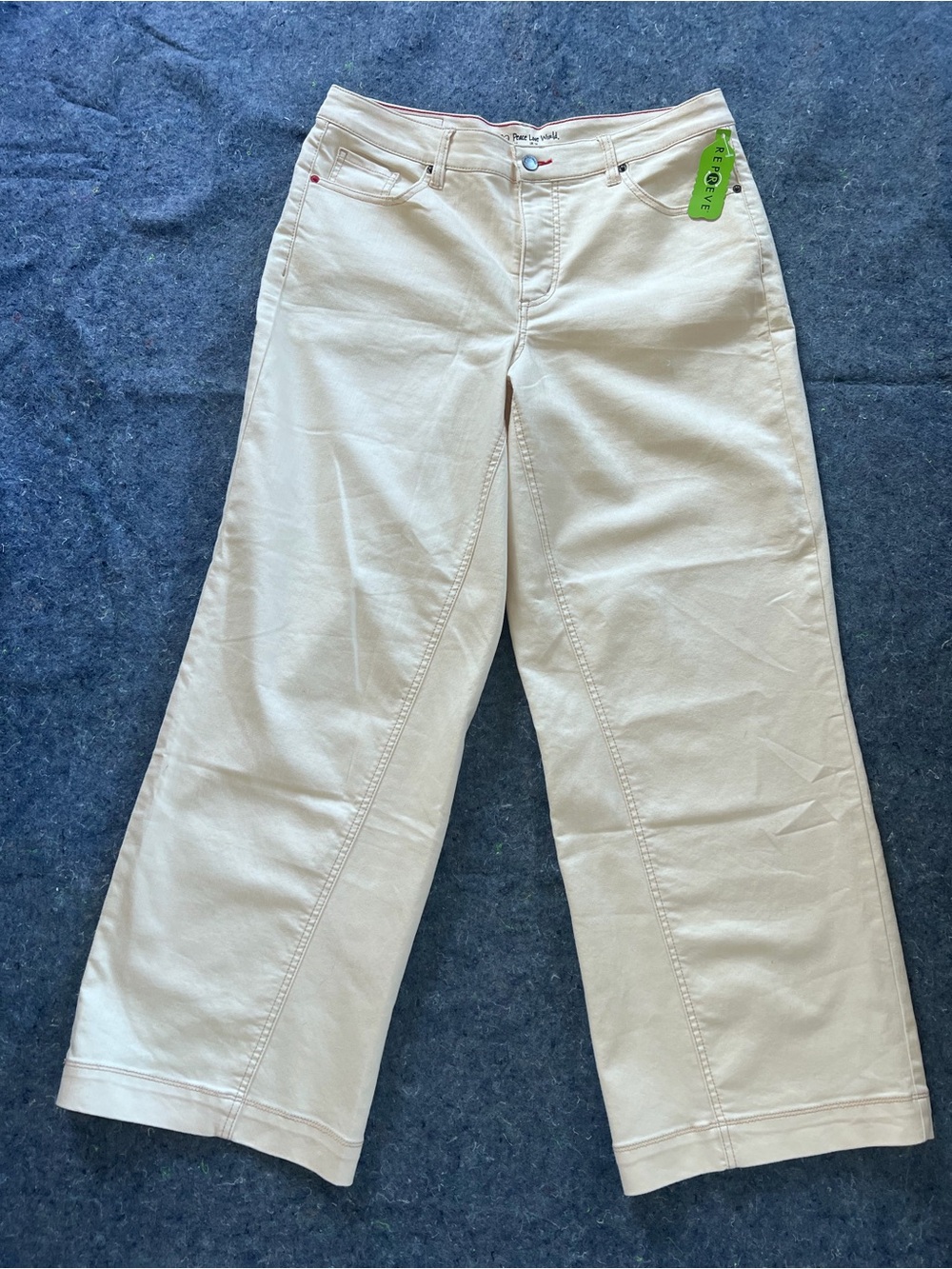 Peace Love World Wide-Leg Repreve Eco-Friendly Cream Jeans